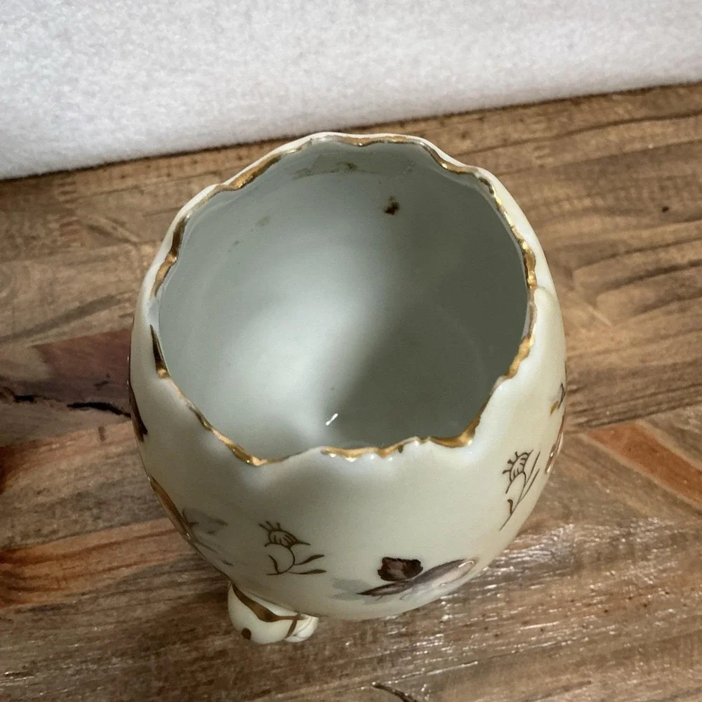Vintage Napcoware Set of 3 Floral Egg Footed Vases C3199 Gold Trim Cracked Shell